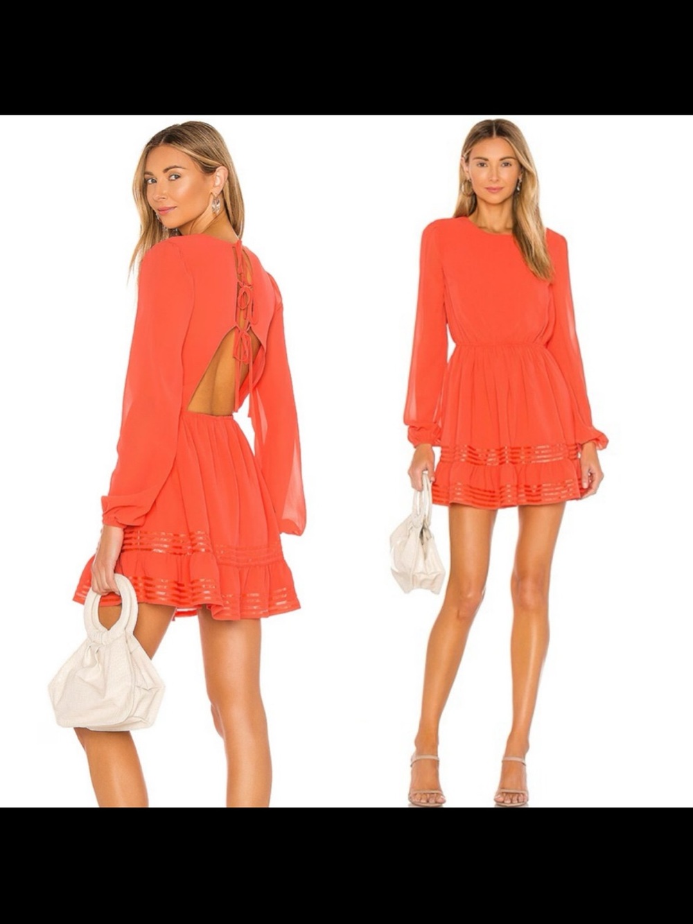 Coral Long Sleeve Open Back Mini Dress